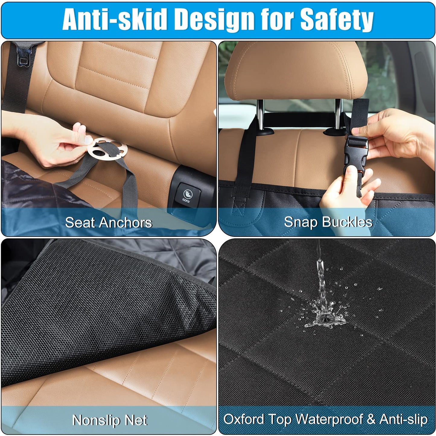 Housse de Siège de voiture pour Chien Housse Banquette Arrière Antidérapant et Imperméable Accessoire Pour Chien-2-Petmonde