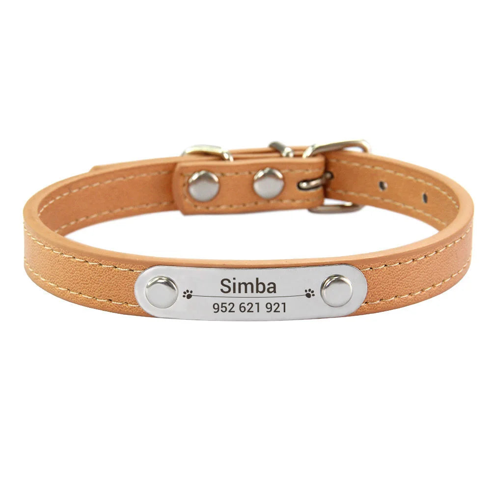 Collier Personnalisé en Cuir PU pour Chien & Chat – Gravure Anti-Perte-12-Petmonde