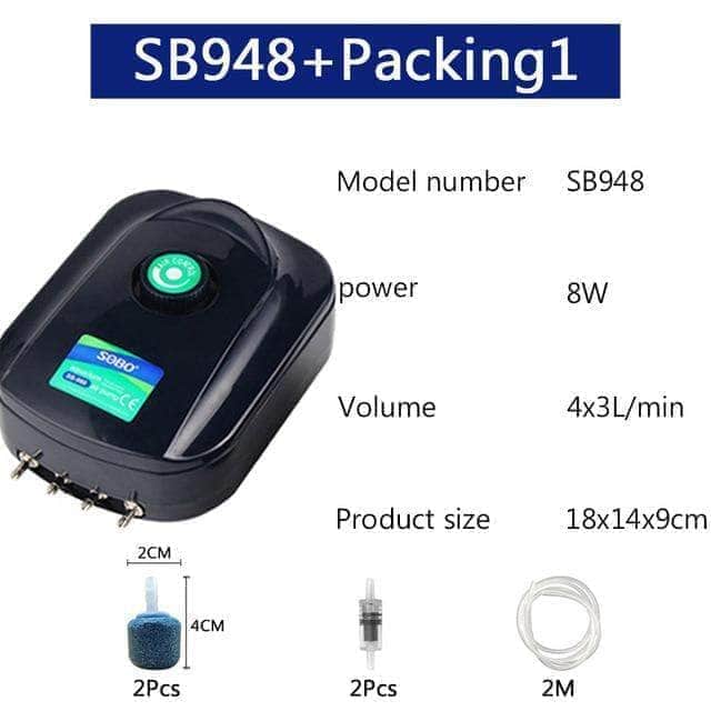 SOBO Pompe à oxygène haut débit ajustable pour aération aquarium ou étang 8W/12W sorties multiples-8-Petmonde