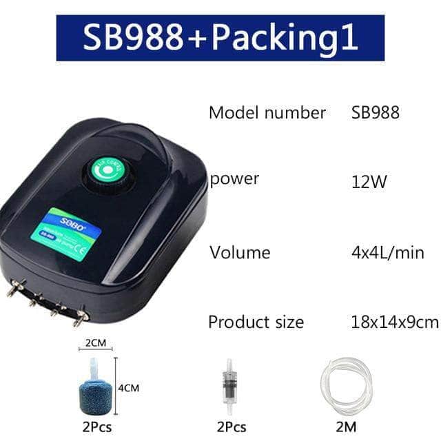 SOBO Pompe à oxygène haut débit ajustable pour aération aquarium ou étang 8W/12W sorties multiples-9-Petmonde