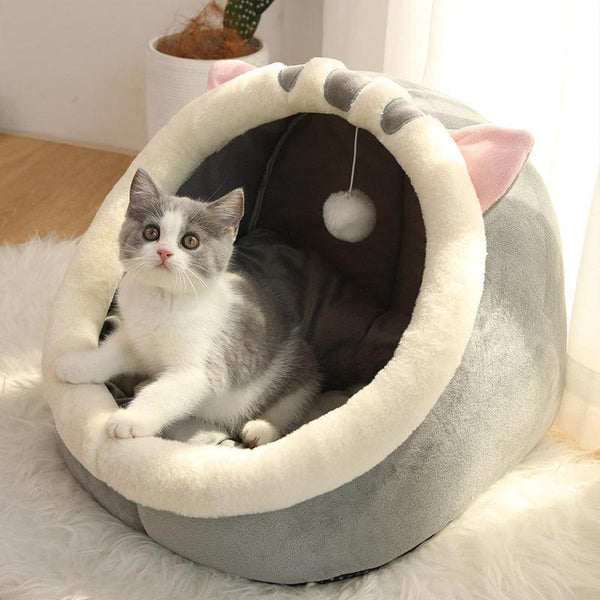 Lit semi-couvert confortable pour chat, accessoire pour animaux de compagnie