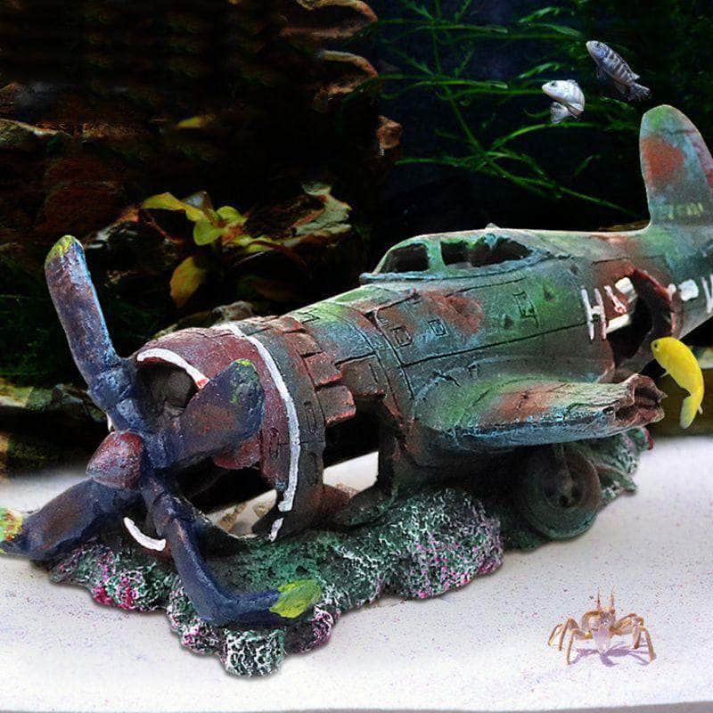 Avion coulé grande taille en résine décoration aquarium cachette poisson crevette-1-Petmonde