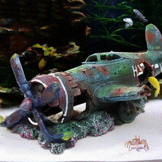 Avion coulé grande taille en résine décoration aquarium cachette poisson crevette-1-Petmonde