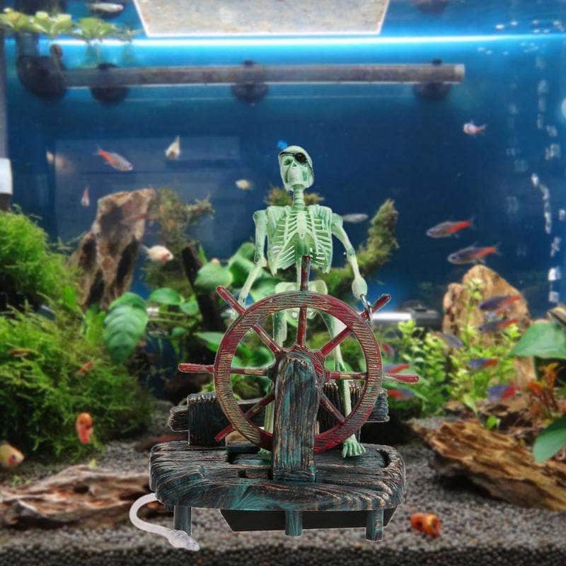 Capitaine pirate bulleur squelette en mouvement pierre à air décoration d'aquarium-1-Petmonde