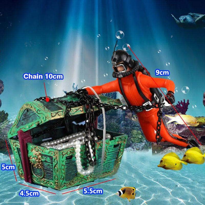 Chasseur de trésor plongeur figurine décoration d'aquarium avec bulleur de pompe à air-2-Petmonde
