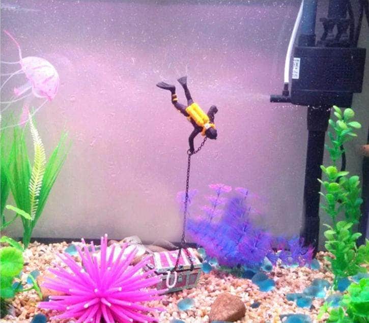 Chasseur de trésor plongeur figurine décoration d'aquarium avec bulleur de pompe à air-3-Petmonde