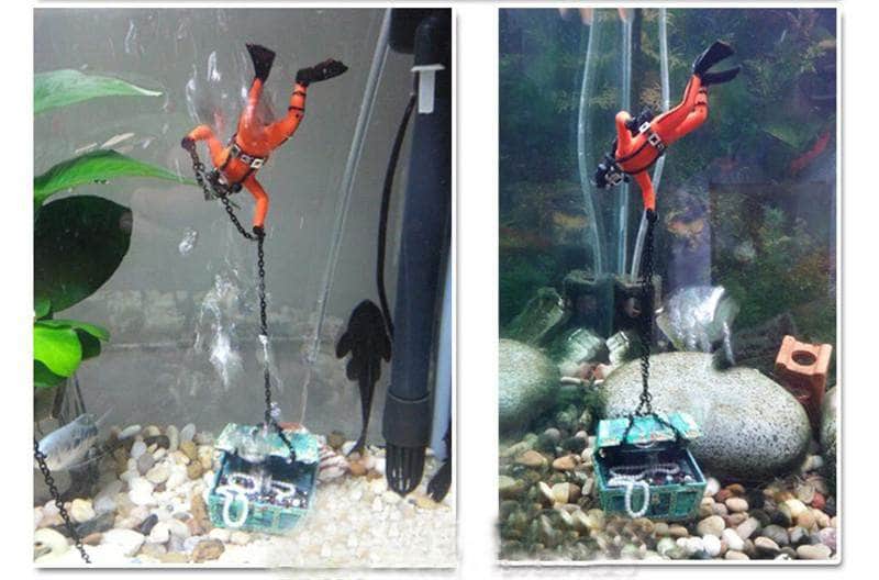 Chasseur de trésor plongeur figurine décoration d'aquarium avec bulleur de pompe à air-4-Petmonde