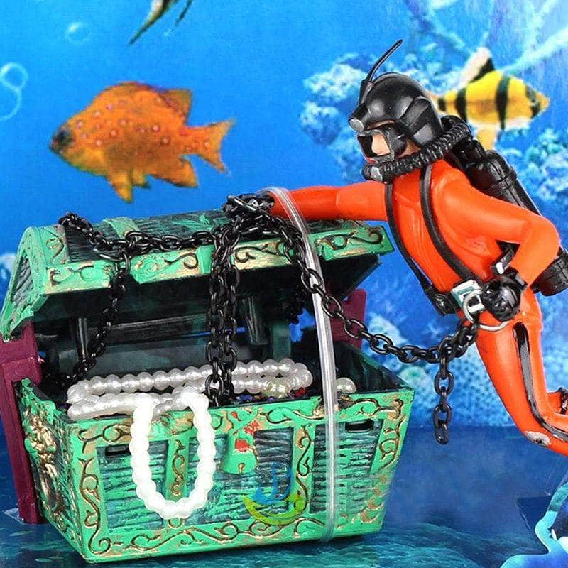 Chasseur de trésor plongeur figurine décoration d'aquarium avec bulleur de pompe à air-1-Petmonde