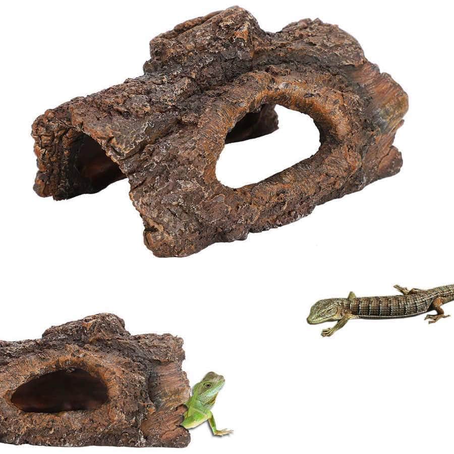 Grotte en Résine pour Serpent & Gecko – Cachette Imitation Tronc d'Arbre-2-Petmonde