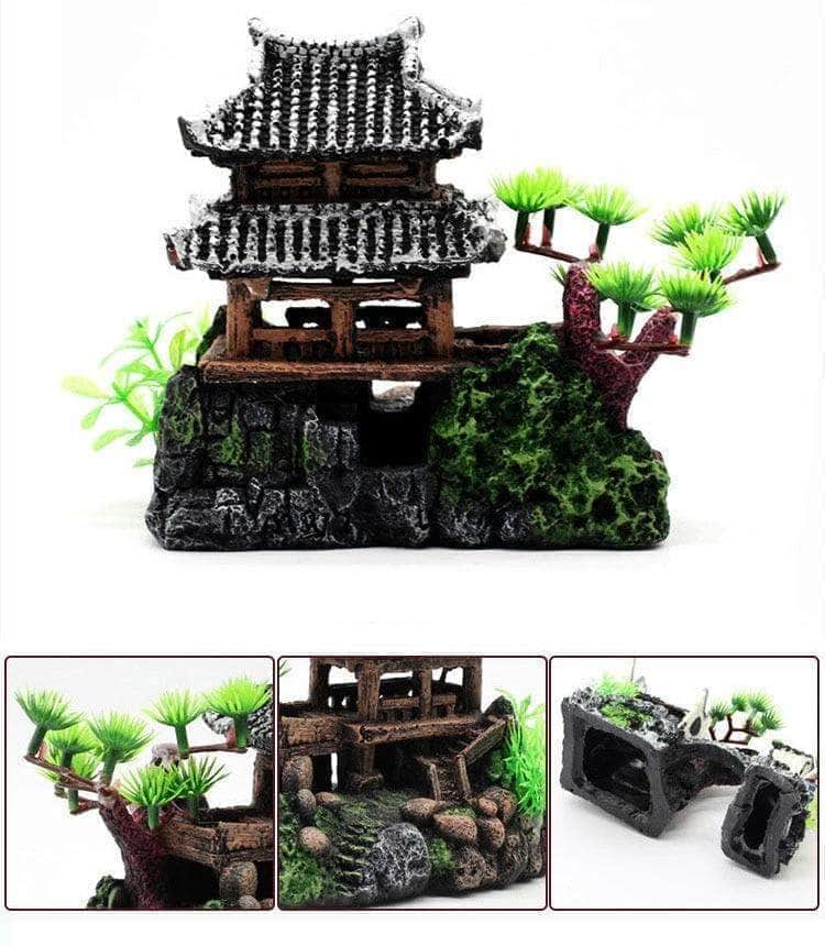 Maison grande taille en résine style Japon féodal décoration d'aquarium-10-Petmonde