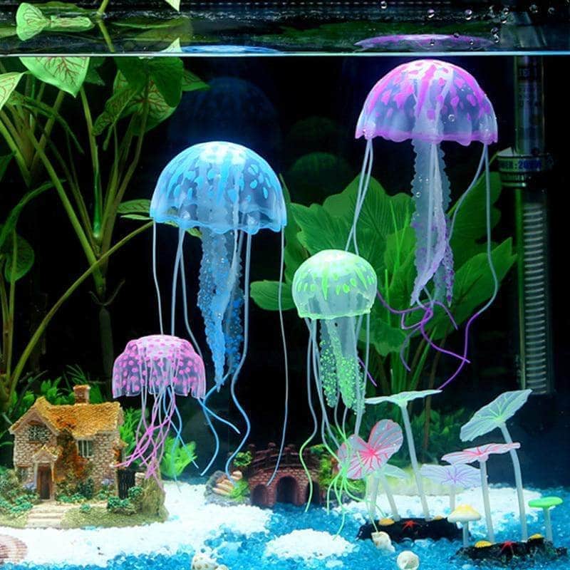 Méduse fluorescente anémone flottante suspendue en silicone souple décoration d'aquarium-1-Petmonde