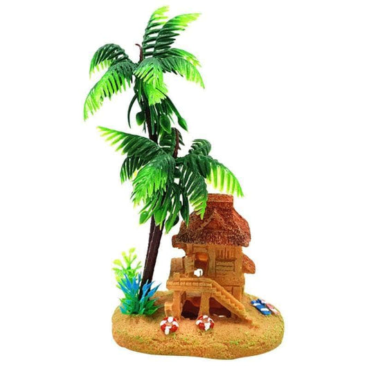 Petite cabane et palmiers décoration d'aquarium en résine-1-Petmonde