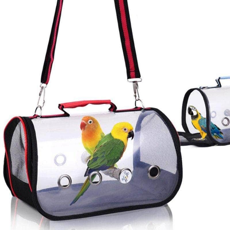 Sac à dos de transport oiseau avec rideaux imperméable anti-soleil cage oiseau transportable avec perche-3-Petmonde